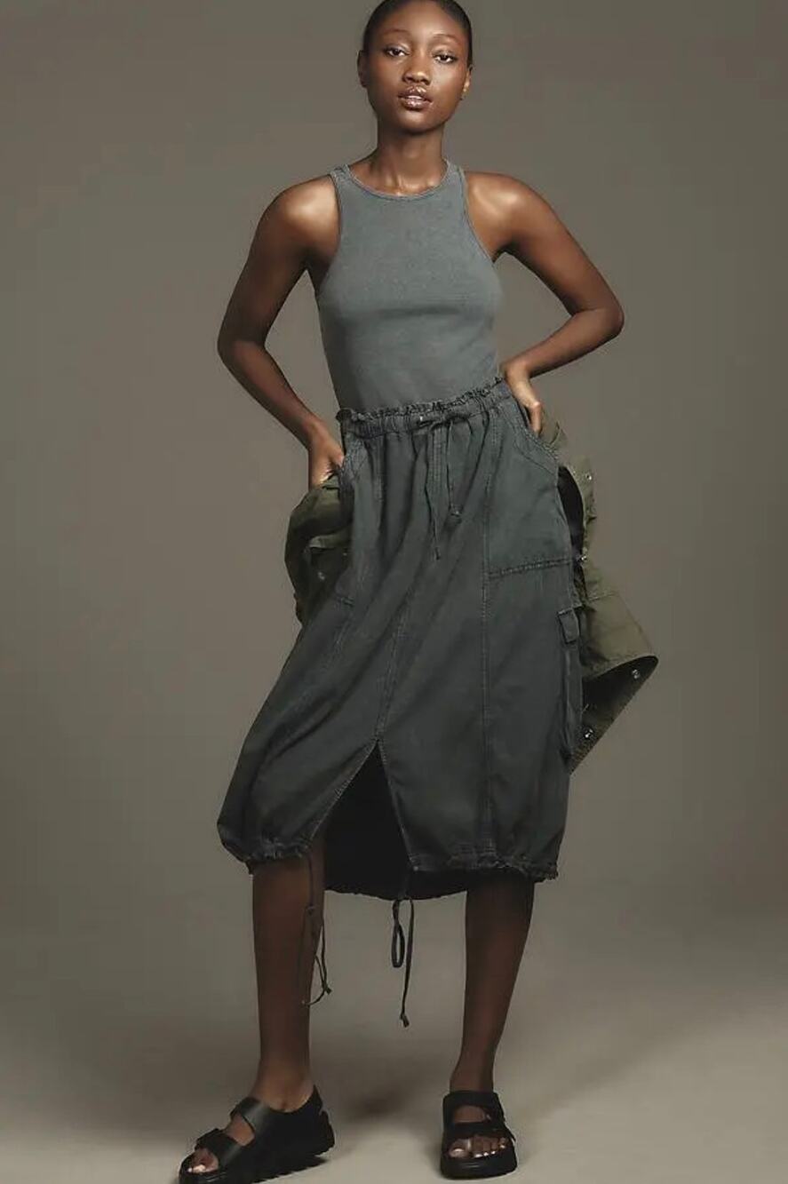 Daily Practice Anthropologie High Neck Tank Twofer Cargo Midi Dress Black XS